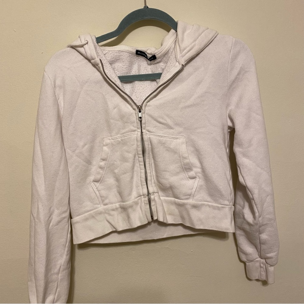 Brandy Melville cropped white hoodie